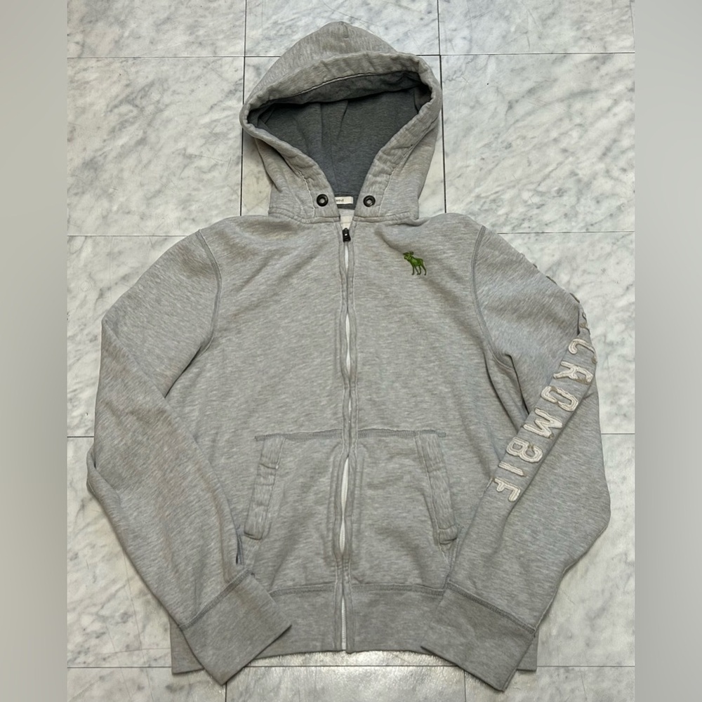 Abercrombie & Fitch Hoodie Mens Large Grey Sweatshirt Muscle Fit Y2K